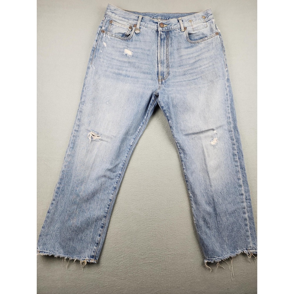 R13 Boyfriend Jeans Womens 32 Blue Light Wash High Rise Distressed Denim Italy